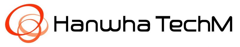 Logotyp för Hanwha TechM med två sammankopplade orange cirklar till vänster och företagets namn i svart, modernt teckensnitt till höger.