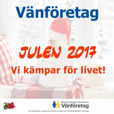 En reklambild med en person i en tomteluva som sitter vid ett fönster, med texten "julen 2017 vi kämpar för livet!" främja ett samarbete för en sak.